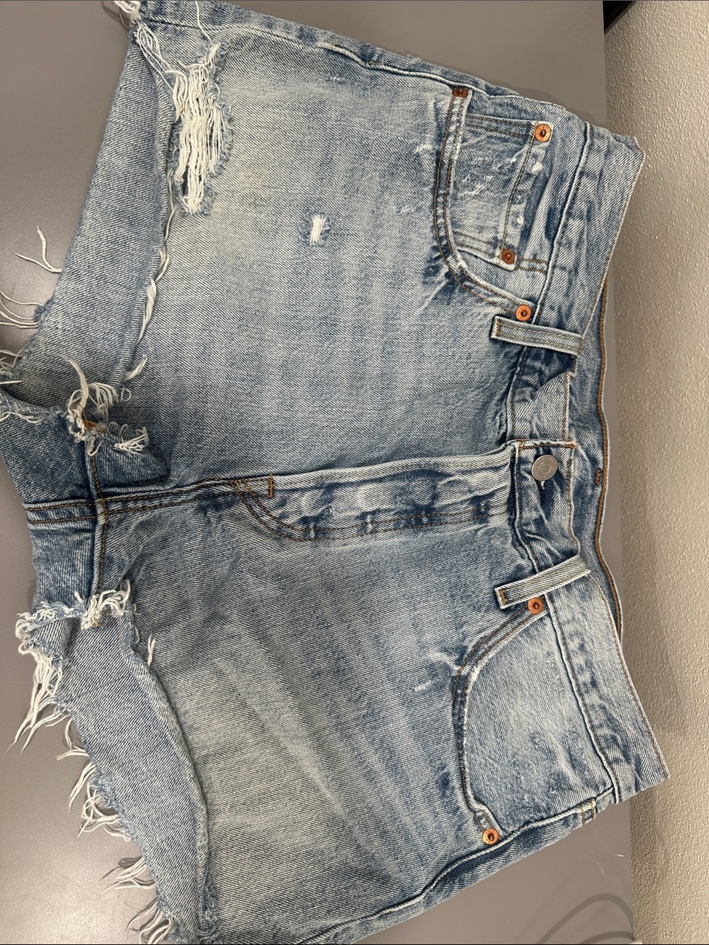 Levi's Light Blue Denim Cutoff Shorts with Frayed Hem - Picture 3 of 3